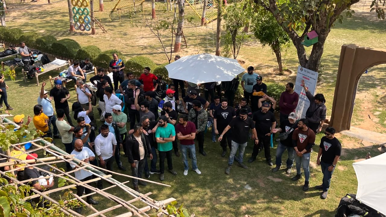 Aerial view of a large group at an outdoor activity area